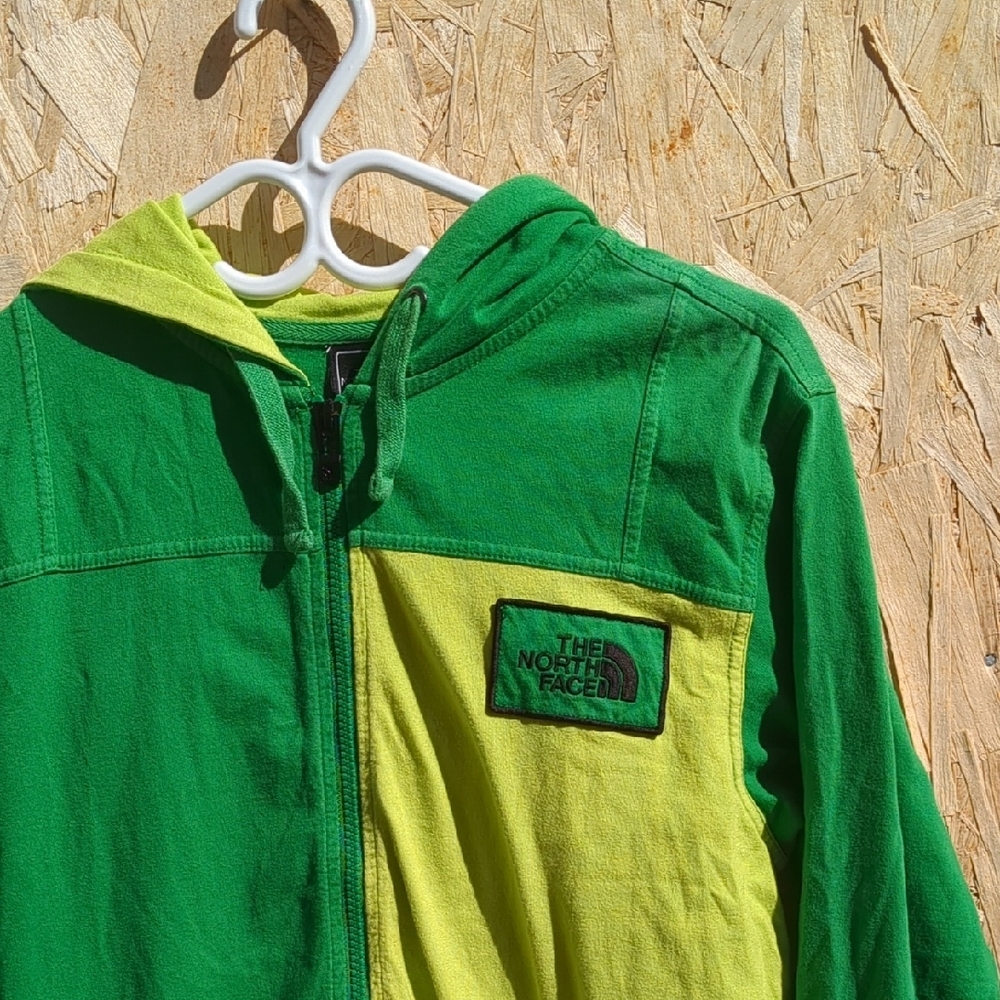 -The North Face- Zip Up Hoodie Lime And Green Patchwork Size Small
